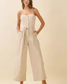 CP10237-Micro Floral Print Wide Leg Sweetheart Jumpsuit