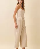CP10237-Micro Floral Print Wide Leg Sweetheart Jumpsuit