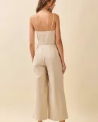 CP10237-Micro Floral Print Wide Leg Sweetheart Jumpsuit