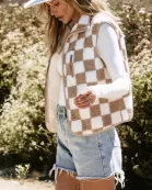 Mindi Checkered Sherpa Collared Jacket Vest
