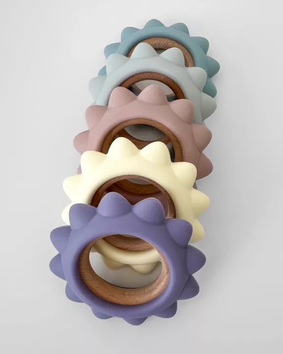 Garden Party Teether Collection - Silicone & Beechwood Sunshine