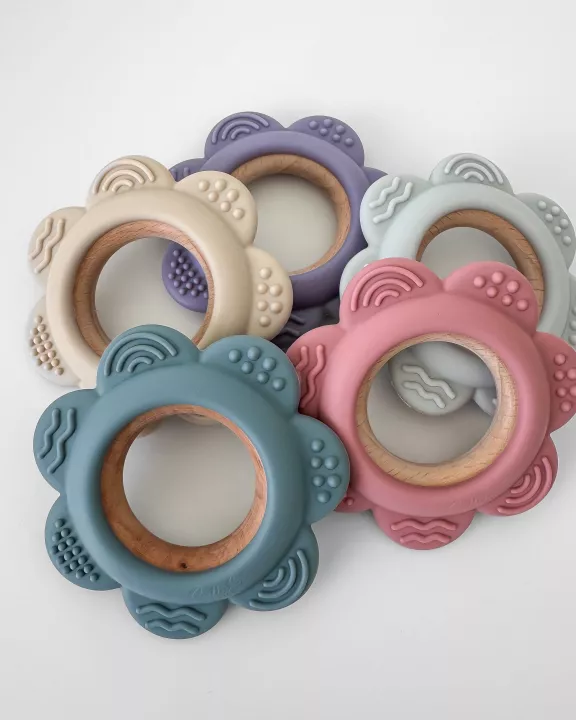 Garden Party Teether Collection - Silicone & Beechwood Flower