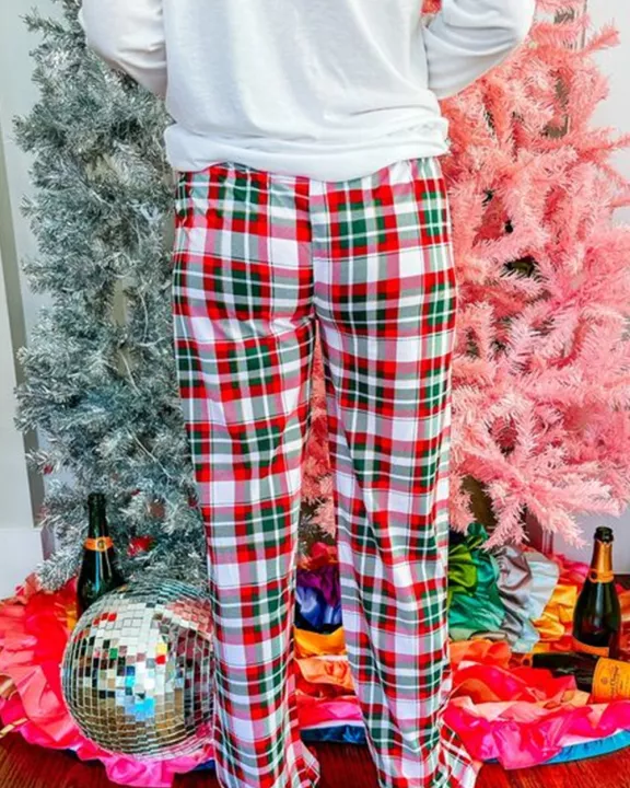 Bella Merry Christmas Plaid Print Two Piece Lounge Set
