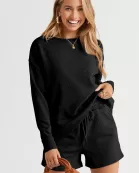 Adalyn Textured Long Sleeve Top and Drawstring Shorts Set