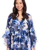 FLARE RUFFLE SLEEVE A-LINE RUFFLE DRESS