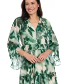 FLARE RUFFLE SLEEVE A-LINE RUFFLE DRESS