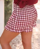 Sunny Strolls High Waisted Shorts- Maroon Gingham