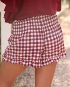 Sunny Strolls High Waisted Shorts- Maroon Gingham