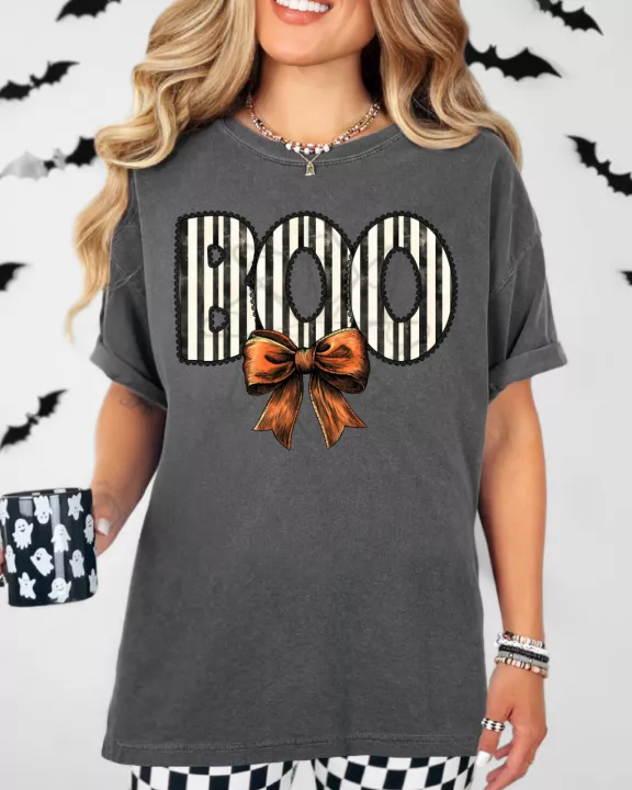 Boo Striped Bow Tee