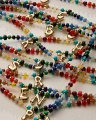Colorful Beaded Necklace with Gold Letter Charm - 16 Assorted Pack