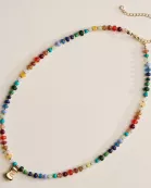 Colorful Beaded Necklace with Gold Letter Charm - 16 Assorted Pack