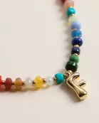 Colorful Beaded Necklace with Gold Letter Charm - 16 Assorted Pack