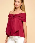 CT9079-Bow Accented Off The Shoulder Top