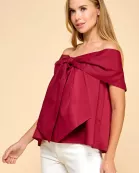 CT9079-Bow Accented Off The Shoulder Top