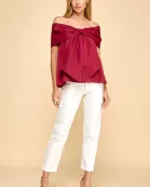 CT9079-Bow Accented Off The Shoulder Top