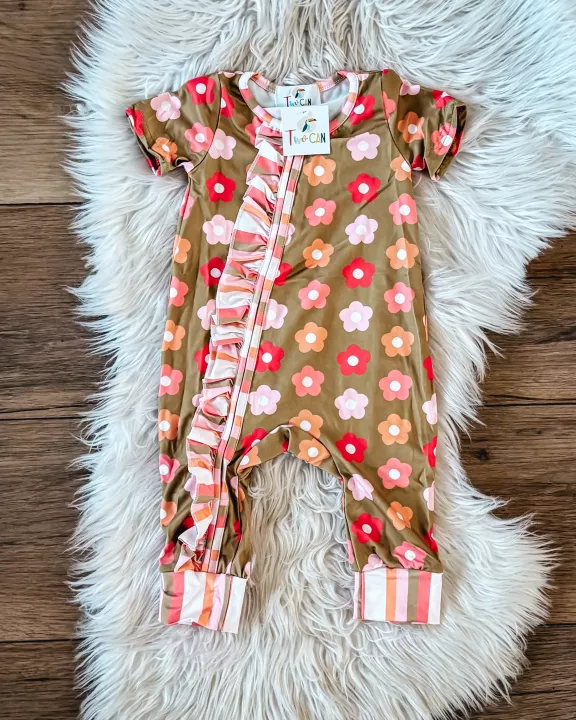 Funky Floral & Stripes Zip Up Romper by TwoCan