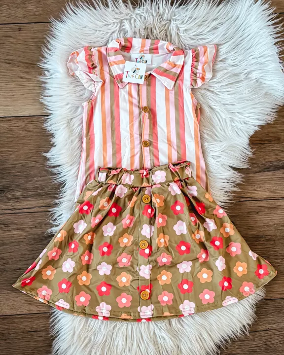 Funky Floral & Stripes Skort Set by TwoCan