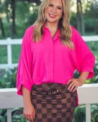 Sloane Button Up Top- Pink