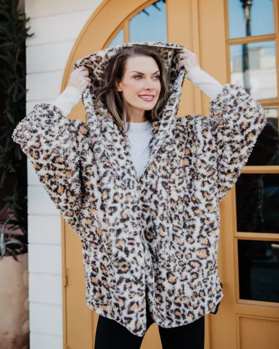Tan Leopard Lightweight BODY WRAP with Hoodie and Pockets