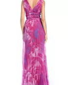 One 33 Social Perry Pleated Plunge V-Neckline Sleeveless Chiffon Maxi A-Line Gown Dress