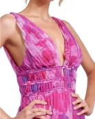 One 33 Social Perry Pleated Plunge V-Neckline Sleeveless Chiffon Maxi A-Line Gown Dress