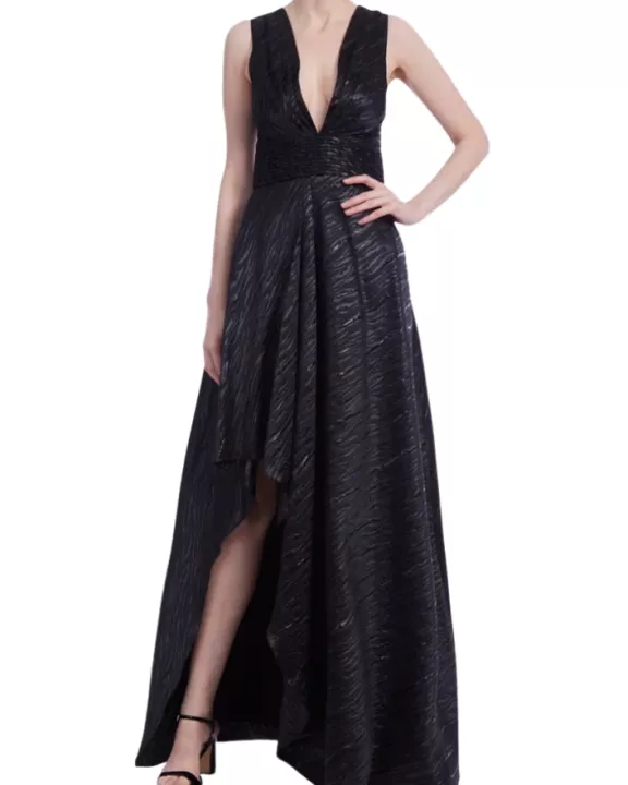 One 33 Social Deep Plunge V-Neckline A-Line Metallic Gown Dress