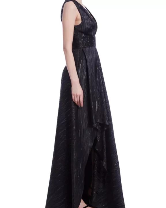 One 33 Social Deep Plunge V-Neckline A-Line Metallic Gown Dress