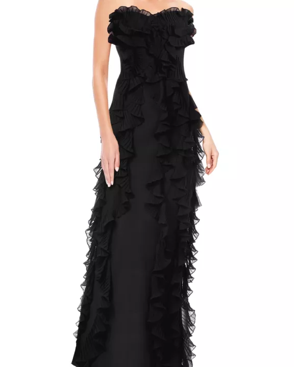 One 33 Social Khefri Strapless Back Zipper Ruffled Sheath Silhouette Gown Dress