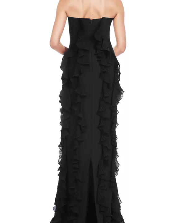 One 33 Social Khefri Strapless Back Zipper Ruffled Sheath Silhouette Gown Dress