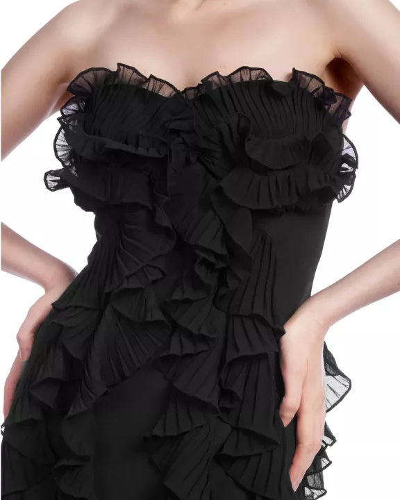 One 33 Social Khefri Strapless Back Zipper Ruffled Sheath Silhouette Gown Dress