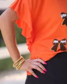 Sideline Sparkle Ruffle Top- Orange