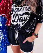 Black And White Drawstring Everyday Shorts
