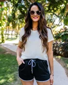 Black And White Drawstring Everyday Shorts