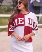 Huddle Up Color Block Top- Maroon