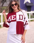 Huddle Up Color Block Top- Maroon