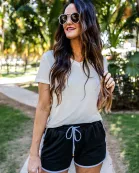 Black And White Drawstring Everyday Shorts