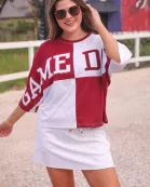 Huddle Up Color Block Top- Maroon