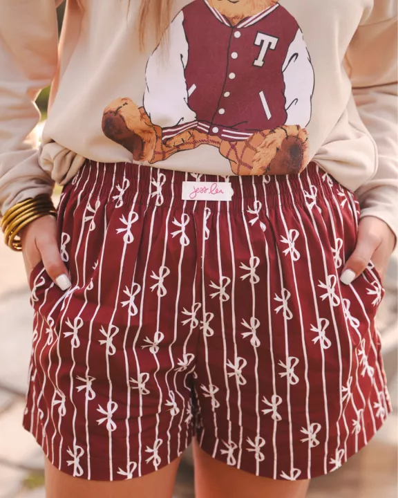 Bows And Goals Boxer Shorts- Maroon