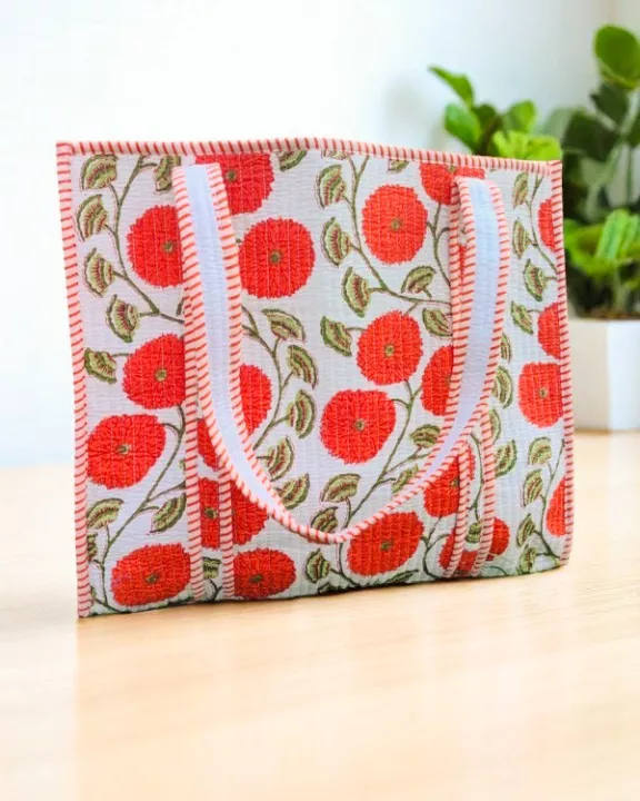 Waylon Orange Floral Print Tote Bag