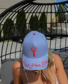 POOL HAIR DAY STRIPED TRUCKER HAT