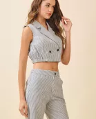 CT9489-Pinstripes Double Breasted Cropped Vest