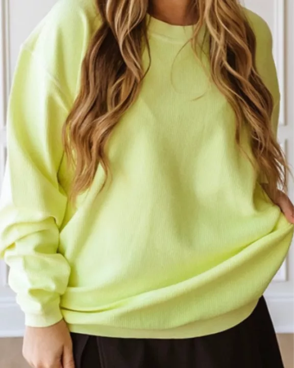 NEON YELLOW Essential Luxe Corded Crew Sweatshirt