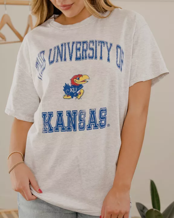 KU Jayhawks Vintage Sport Ash Gray Thrifted Tee