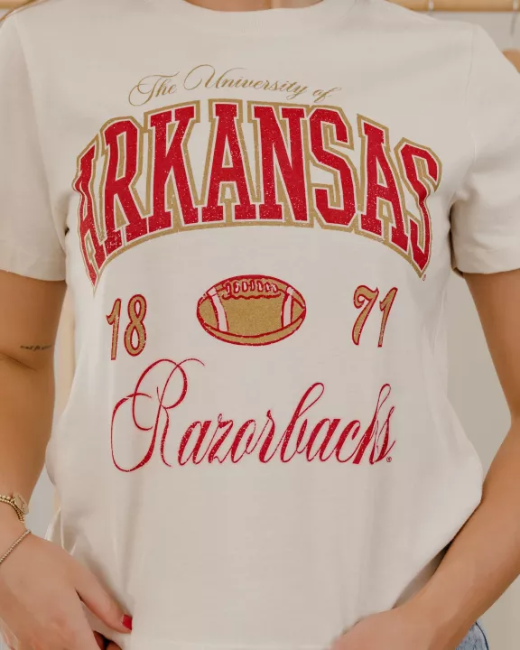 Arkansas Razorbacks Wave Arch Vintage White Ellie Perfect Tee