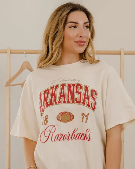 Arkansas Razorbacks Wave Arch Off White Thrifted Tee