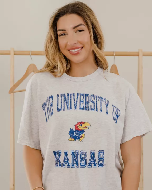 KU Jayhawks Vintage Sport Ash Gray Thrifted Tee