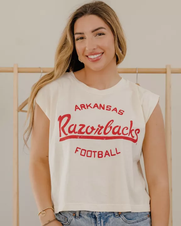 Arkansas Razorbacks Football Stencil Off White Tank