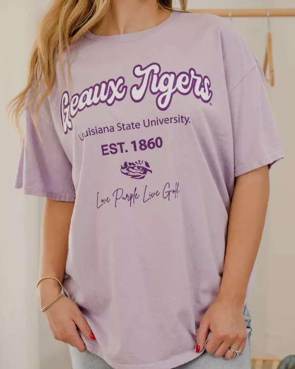 LSU Tigers Letterman Orchid Thrifted Tee