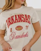Arkansas Razorbacks Wave Arch Vintage White Ellie Perfect Tee