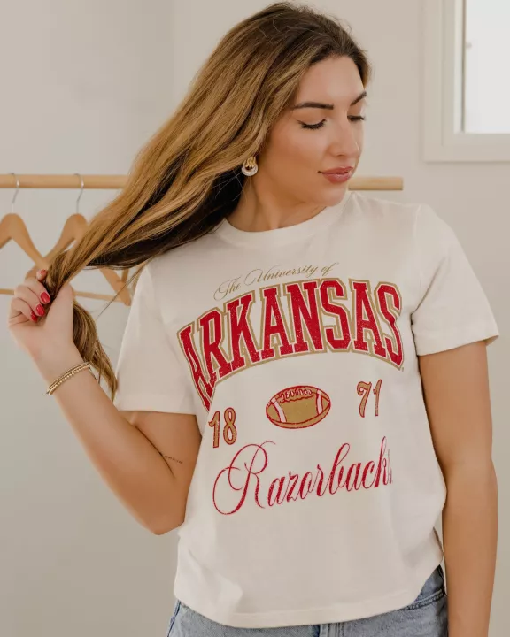 Arkansas Razorbacks Wave Arch Vintage White Ellie Perfect Tee